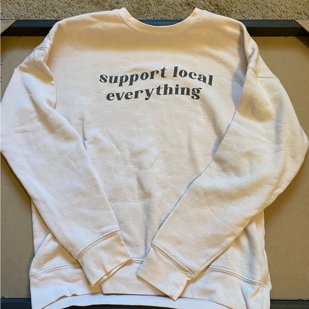 Support Local Anything Beige Crewneck, Size Small